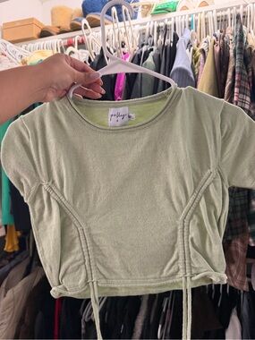 Sage Green Kids Drawstring Crop Top